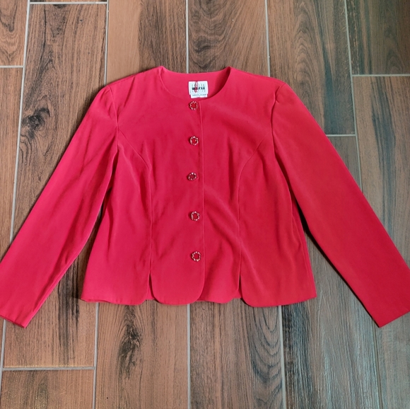 Leslie Fay Vintage Scalloped Bottom Blazer With Abstract Buttons Size 14 Petite - Picture 1 of 9